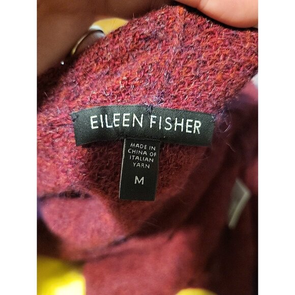 Eileen Fisher open sweater Women Medium Wool Mohair Cashmere Burgandy - Picture 7 of 7